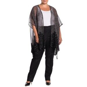 DR2 by Daniel Rainn Floral Velvet Burnout Kimono Black Plus Size 2X
